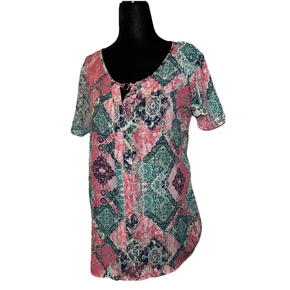 Notations Petites Large Short Sleeve Multicolor Blouse